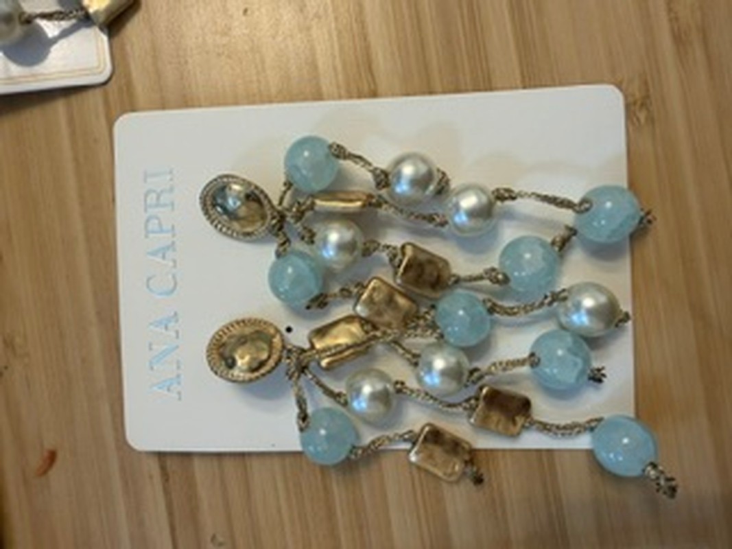 Blue Beaded Pearl Earrings