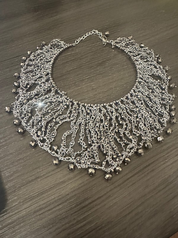 Silver Bead Bib Necklace                        